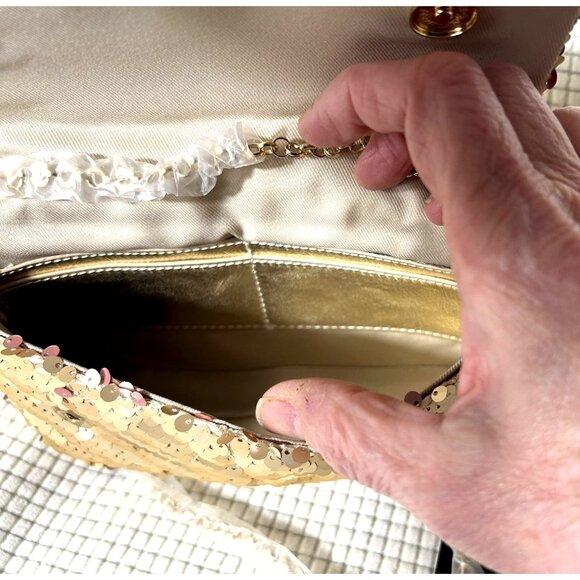 2- Nicole Miller handbags with Straps, 1-Gold Sequined, 1-White/Brown, NWT - Picture 8 of 9